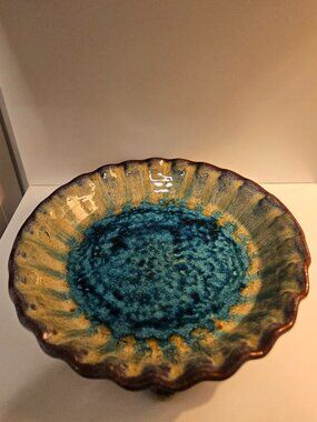 Studio Art Pottery Turquoise Scalloped Plate signed
